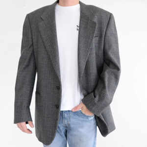 Vintage Savoy  Tweed 100% Wool Sports Coat Blazer Grey Size 44 Tall